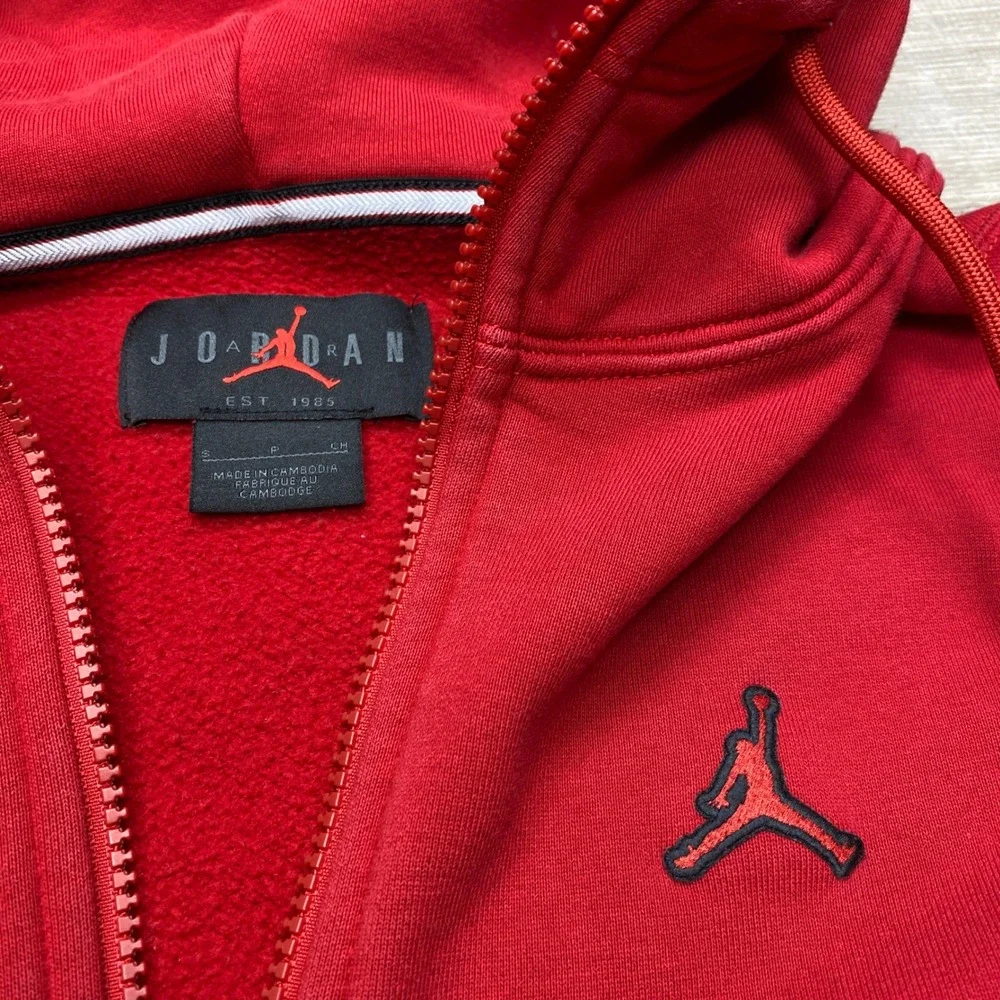 Jordan Full Zip Hoodie Mens Small Red Jumpman Logo Fleece Activewear